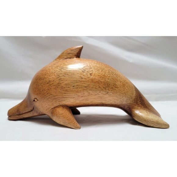 Hand-Carved Wooden Dolphin Figurine Figure Statue About 7 Inches Long - Lot D - Picture 4 of 7